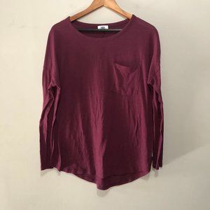 Old Navy Long Sleeve Round Neck Tee w/ Front Pocket Maroon Size Medium
